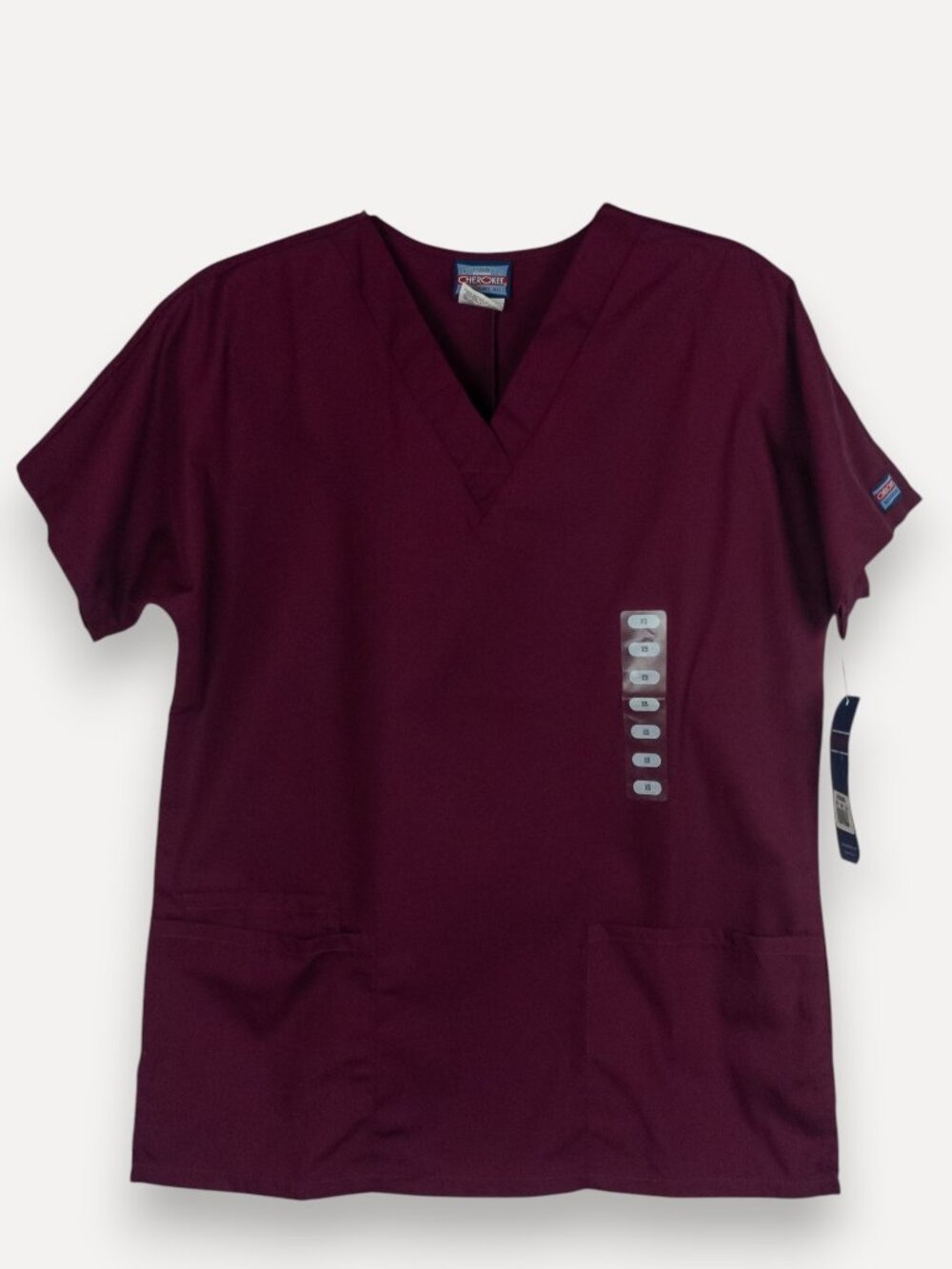 Cherokee Workwear Scrub Top Wine XS V-Neck Medical Nurse Uniform NWT